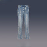 MIJKO Men's Vintage Pants MIJKO splicing men's and women's slightly washed white retro jeans