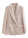 Women Suits Autumn Leisure Textured Double Breasted Blazer