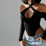 Women Jumpsuit Spring and Summer Long Sleeves Cross Hollow Sexy Jumpsuit
