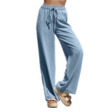 Women's tencel denim pants - spring/summer lightweight, european & american high-waisted, slimming, straight-leg, wide-leg, ice silk drape, casual pants