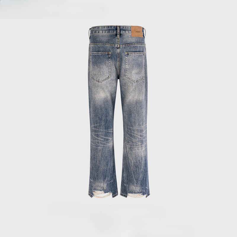 MIJKO Men's Vintage Pants MIJKO Men's and Women's Washing Water Grinding White Jeans Tide