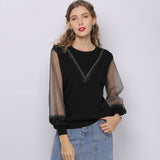 Women Knitwear Spring Knitwear Lace Chiffon Long Sleeve Shirt