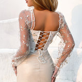 Women's Party Tops Embroidered Mesh Long-Sleeved Top