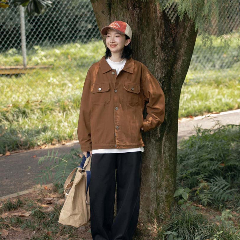 Unisex Shirts Autumn Placket Hem Logo Jacket