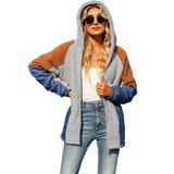 Women Trench Coat Autumn Long Sleeve Loose Pockets Zipper Mid-Length Bubble Fleece Patchwork Denim Jacket