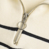 Women Sweater Knitwear Spring and Autumn Sweater Half Zip-up Turtleneck Loose Striped Knitted Sweater