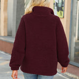 Women Trench Coat Autumn round Neck Long Sleeve Double-Sided Bubble Fleece Jacket