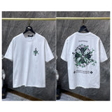 Ch hip-hop t shirts ch short-sleeved graffiti sanskrit washed and worn horseshoe embroidery loose casual pure cotton american heavy weight