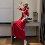 Women Maxi Dress Spring and Autumn Stand Collar Hip-Wrapped Dress Dress