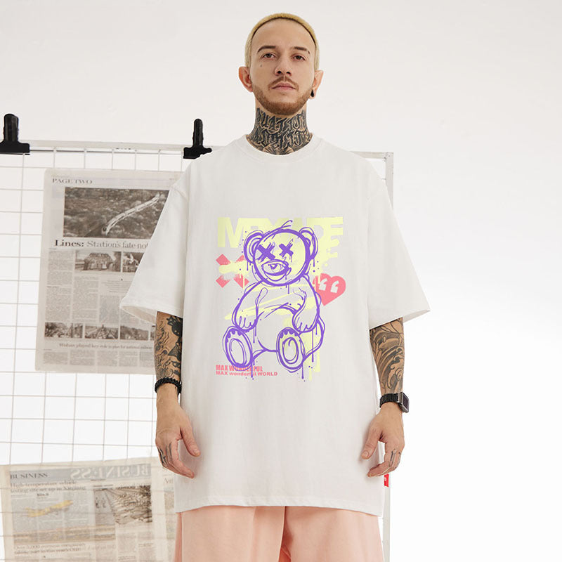 Men T Shirt Little Bear Cartoon Printed Couple Short Sleeve T-shirt