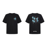 Ch hip-hop t shirts ch croo short-sleeved leather cross frayed embroider short-sleeved couple high street