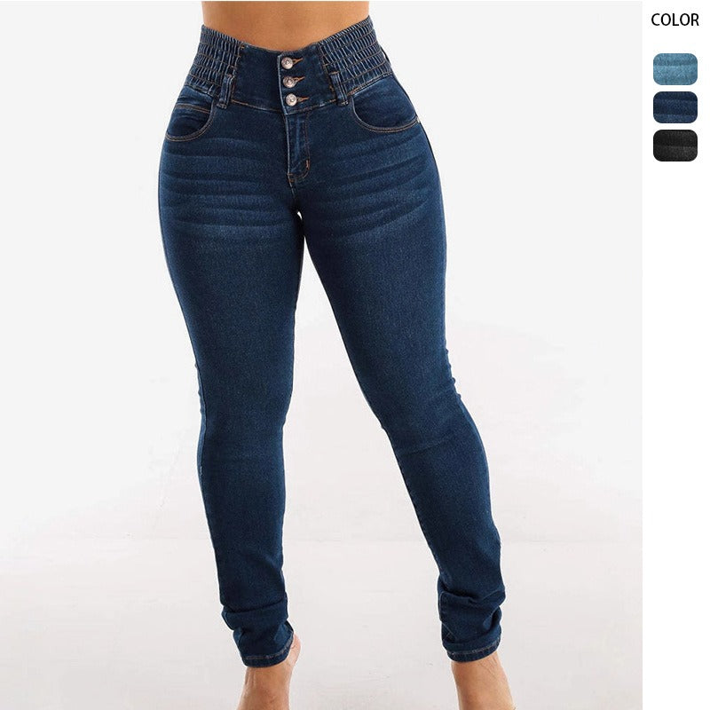 Women's high-waisted stretch denim pants - summer collection: tummy control, slimming, and leg-lengthening pencil pants for curvy women