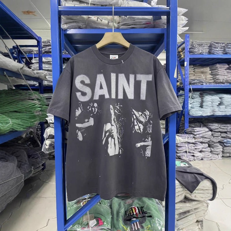 saint m t shirts s.m character & letter graphic crew neck pullover short sleeve t-shirt