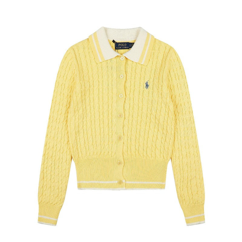 Rl ralph pony polo collar preppy stylecardiganfall and wintertopsknittingfall and wintercouplecasual woolen sweater