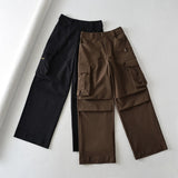 Women Sweatpants Multi-Pocket Cargo Pants Fall Loose-Fitting Wide-Leg Trousers
