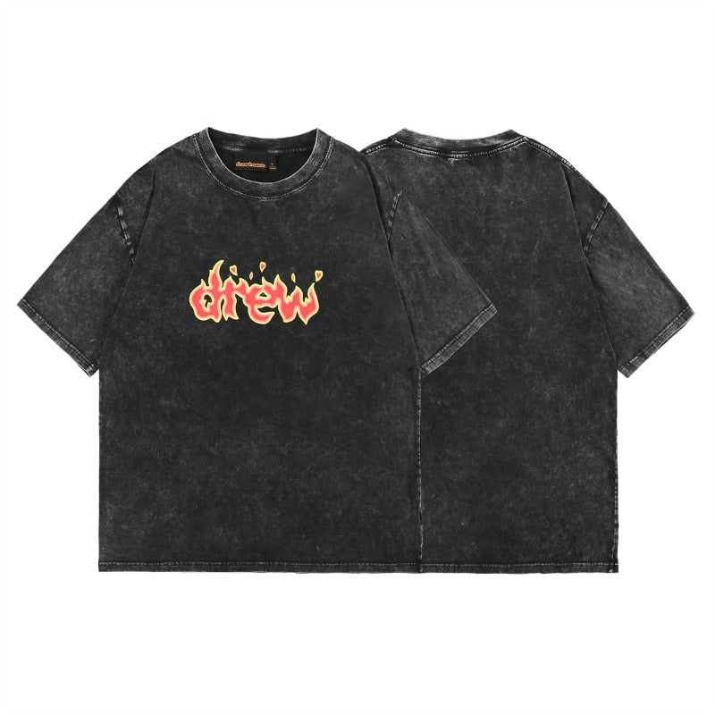Drew house tshirt r collection d@ew flame letter graphic washed & distressed short sleeve wholesale