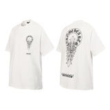 Ch hip-hop t shirts high street ch short sleeve sanskrit letter cross printing loosecasualpure cotton american heavy weight