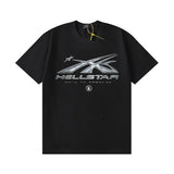 Hip-hop t-shirts: spring/summer high street trendy short-sleeve starry sky flame letter embossed portrait print tee