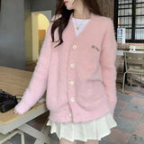 Women Knitted Cardigan Fall V-neck Loose Knitted Cardigan
