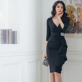 Women Maxi Dress Spring and Autumn V-neck Sexy Dress