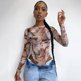 Women Jumpsuit Summer Butterfly Print round Neck Long Sleeve Jumpsuit