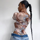 Women Jumpsuit Summer Butterfly Print round Neck Long Sleeve Jumpsuit