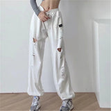 Women Sweatpants Ripped Leisure Sports Pants Loose Close up Ankle-Tied Sweatpants