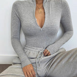 Women Jumpsuit Summer Long-Sleeve Zipper Slim Fit Jumpsuit