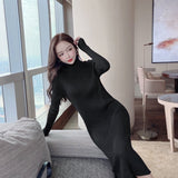 Women Maxi Dress Autumn and Winter Loose Turtleneck Knitting Dress