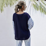 Women Knitted Sweater Autumn Stitching Crew Neck Knitted Long Sleeve Sweater