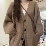 Women Knitted Cardigan V-neck Cardigan Simple Sweater Casual Loose Knitted Coat