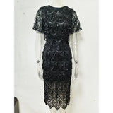 Women's Evening Gown Sexy Tassel Sequins Dress Gown