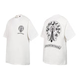 Ch hip-hop t-shirts - ch short sleeve sanskrit horseshoe cross letter print loose fit casual american heavyweight tee