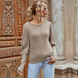 Women Knitted Sweater Autumn Crew Neck Khaki Women's Knitted Sweater Sweater Long Sleeve Loose