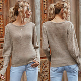 Women Knitted Sweater Autumn Crew Neck Khaki Women's Knitted Sweater Sweater Long Sleeve Loose