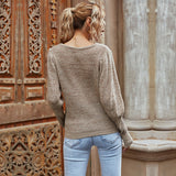 Women Knitted Sweater Autumn Crew Neck Khaki Women's Knitted Sweater Sweater Long Sleeve Loose