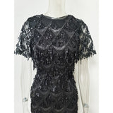 Women's Evening Gown Sexy Tassel Sequins Dress Gown