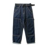 Men Jeans Washed Overalls Patch Trousers