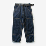 Men Jeans Washed Overalls Patch Trousers