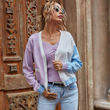Women Knitted Sweater Autumn Leisure Women's Jacket Long-Sleeved Color Matching Sweater