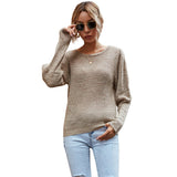 Women Knitted Sweater Autumn Crew Neck Khaki Women's Knitted Sweater Sweater Long Sleeve Loose