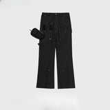 MIJKO Mens Vintage Pants MIJKO Pocket Functional Wide-Foot Casual Pants