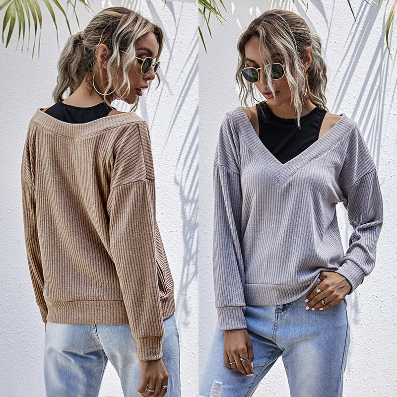 Women Knitted Sweater Fall V-neck