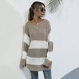 Women Knitted Sweater Striped Color Matching Sweater Sweater Women's Mid-Length