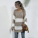 Women Knitted Sweater Striped Color Matching Sweater Sweater Women's Mid-Length