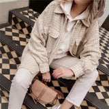 Women Jacket Autumn Woolen Shirt Coat Lapel Single Breasted Mid-Length Top