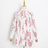 Women Dresses Spring Short Skirt Lapel Single Breasted Embroidered Blouse Long Sleeve Dress (Qymy0409)