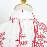 Women Dresses Spring Short Skirt Lapel Single Breasted Embroidered Blouse Long Sleeve Dress (Qymy0409)