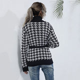 Women Knitted Sweater Autumn Long Sleeve Houndstooth Cardigan Knitted Chanel Style Sweater Coat
