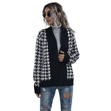 Women Knitted Sweater Autumn Long Sleeve Houndstooth Cardigan Knitted Chanel Style Sweater Coat